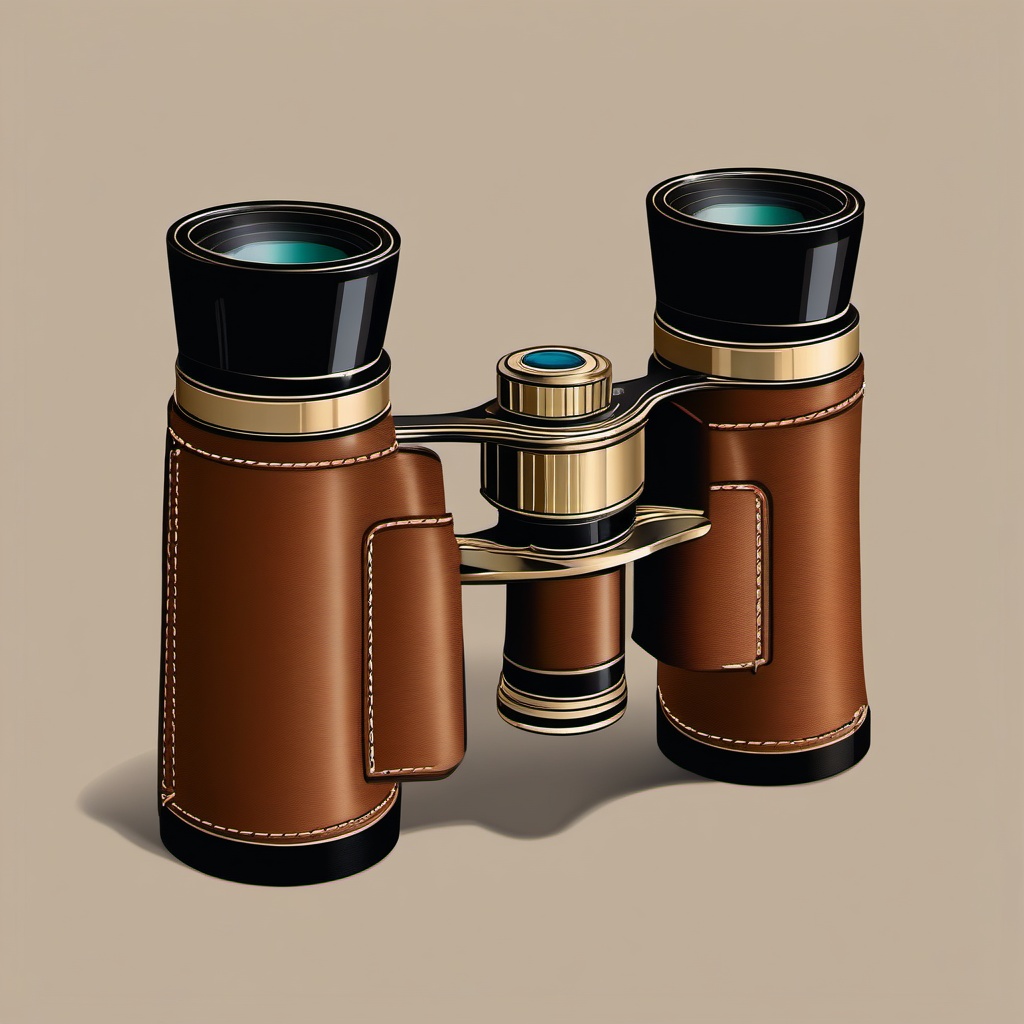 Vintage Binoculars Clipart - A pair of vintage binoculars with leather casing, ready for distant explorations.  color clipart, minimalist, vector art, 