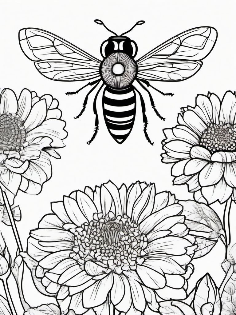 Bee Coloring Page - Busy Pollinating Insect  black outline printable coloring page