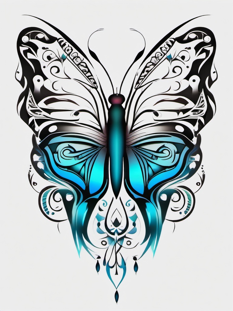 butterfly tribal tattoo designs  simple color tattoo, minimal, white background