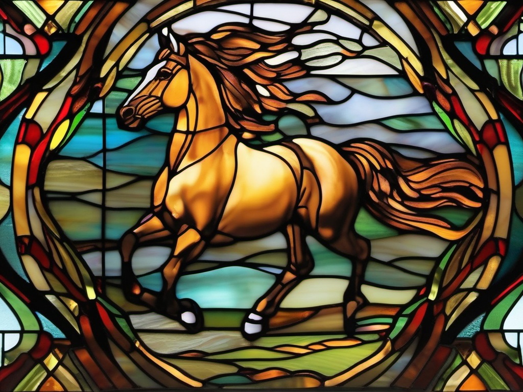 Stained Glass Horse - Galloping horse with flowing mane  