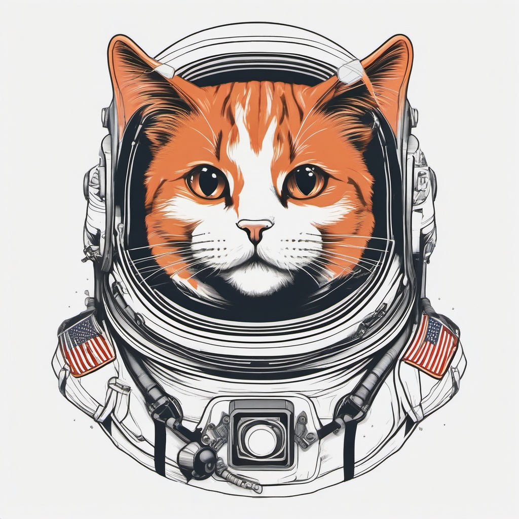 Cat Astronaut Tattoo - Tattoo featuring a cat in an astronaut-themed design.  minimal color tattoo, white background