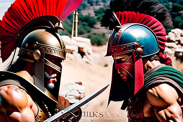 king leonidas vs the persian immortal - king leonidas of sparta confronts a persian immortal warrior in the narrow pass of thermopylae, defending greece against the persian invasion. 