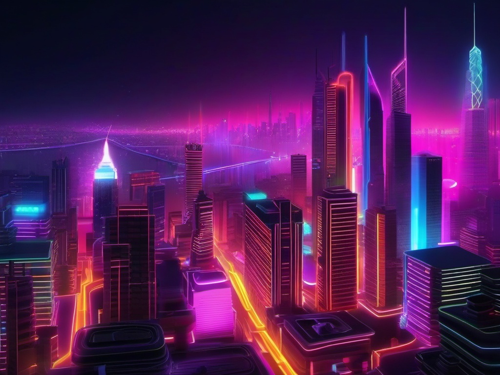 Neon Wallpaper - Neon Lights in the City  wallpaper style, intricate details, patterns, splash art, light colors