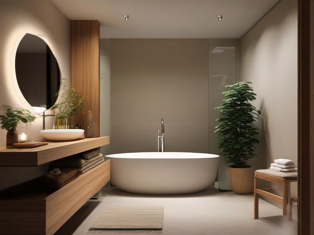 Zen small bathroom promotes tranquility with natural materials, minimal decor, and soft colors, providing a peaceful environment for self-care.  