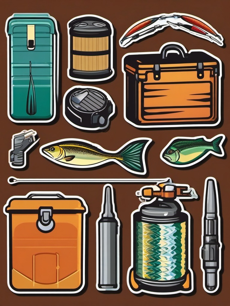 Fishing Tackle Box Sticker - Angler's gear, ,vector color sticker art,minimal