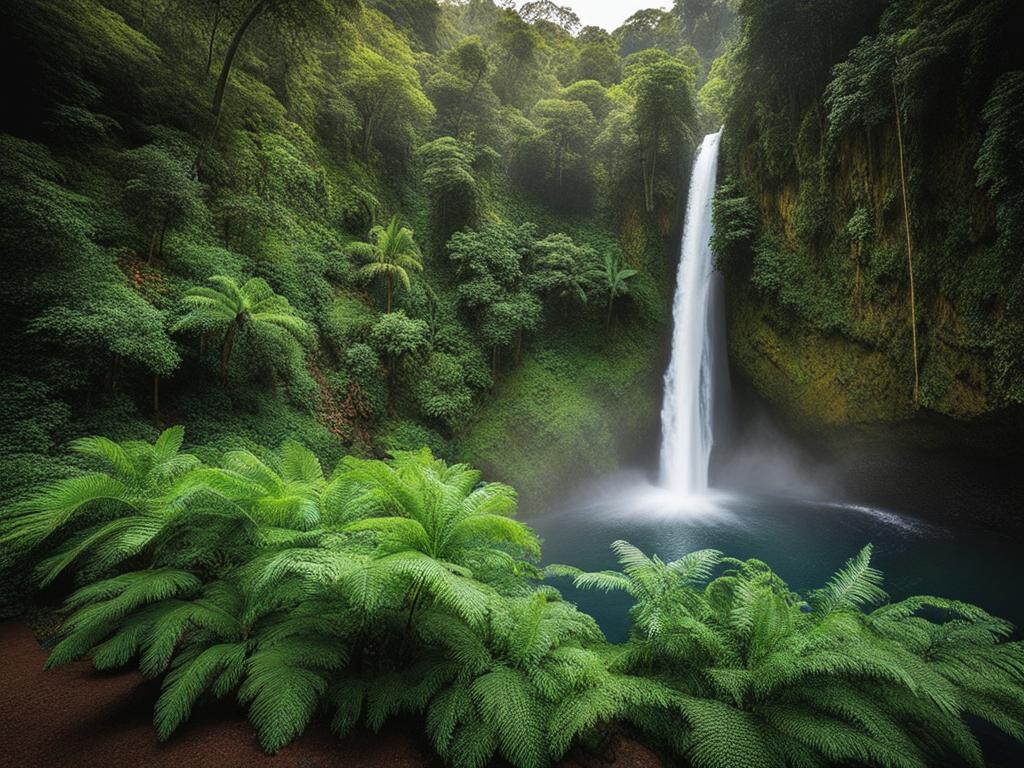 la paz waterfall gardens - paint the tranquil night atmosphere of la paz waterfall gardens in costa rica, a lush rainforest park with waterfalls and wildlife. 