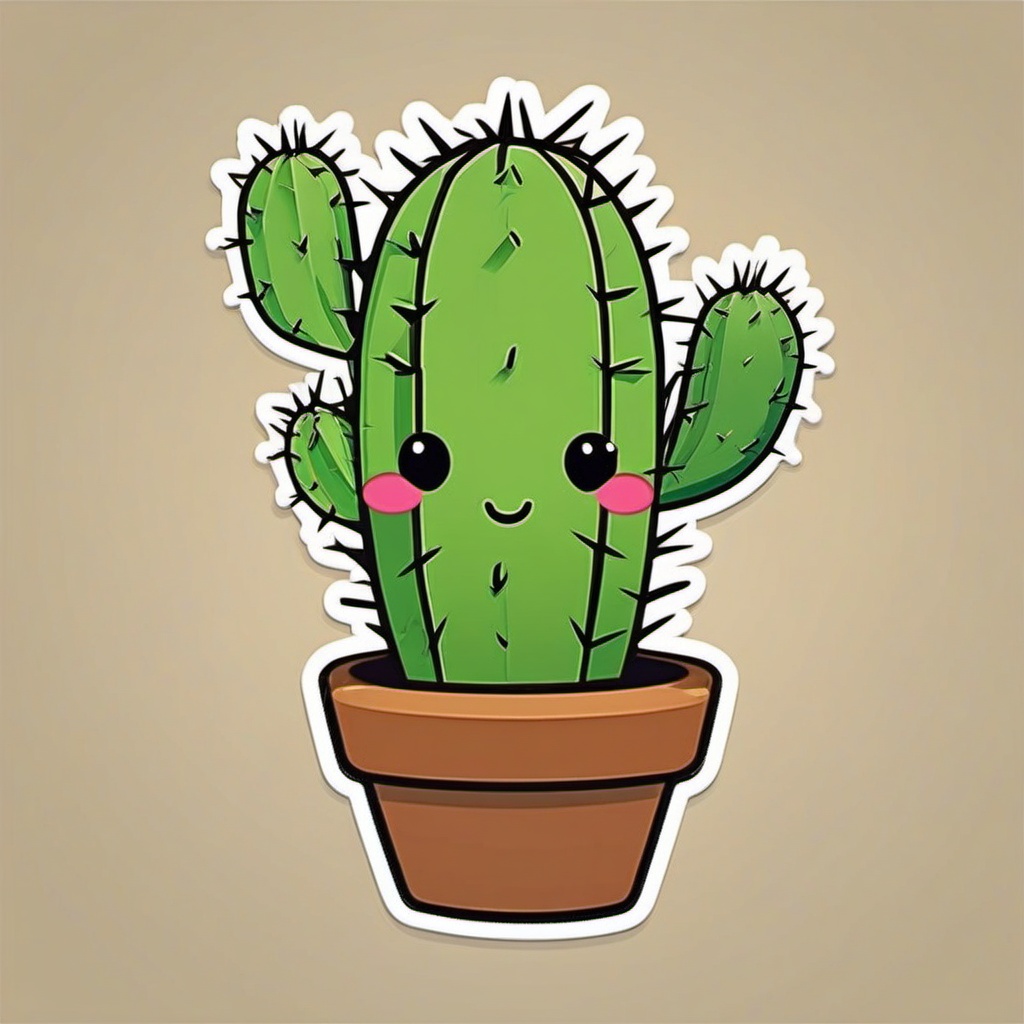 Cactus Sticker - Cute cactus with spiky arms, ,vector color sticker art,minimal