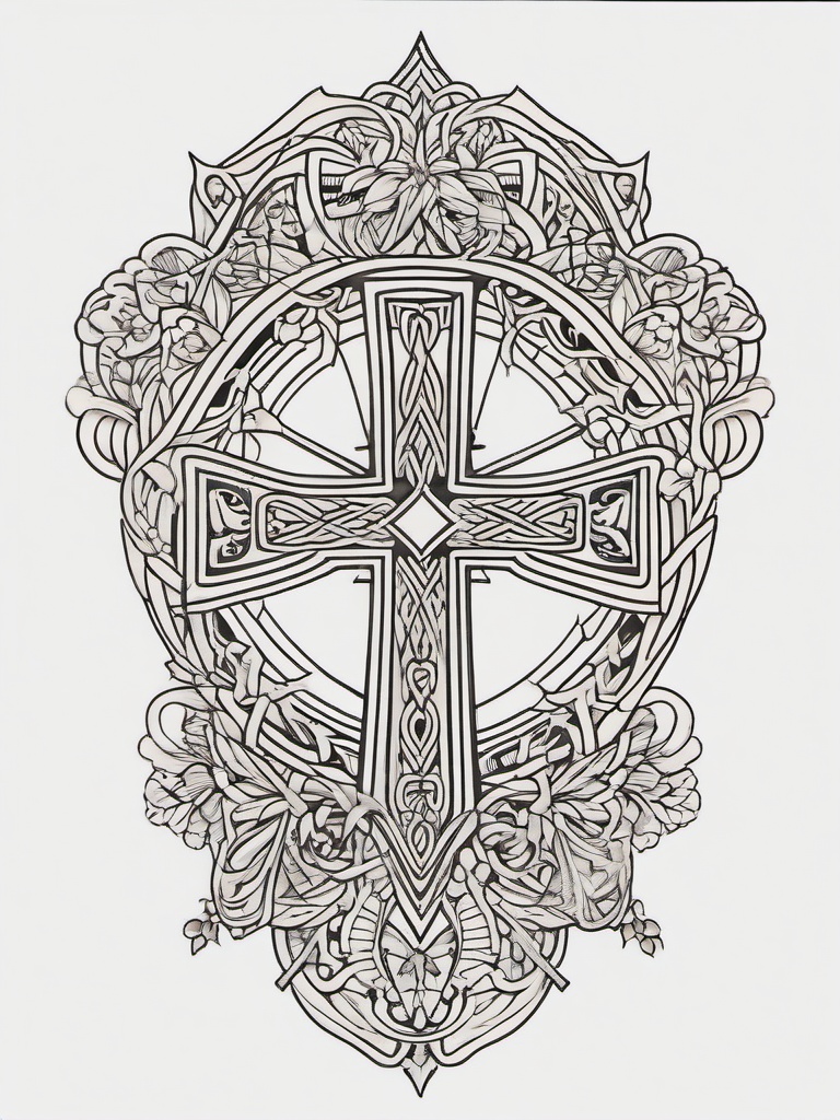 irish religious tattoos  simple color tattoo,minimal,white background