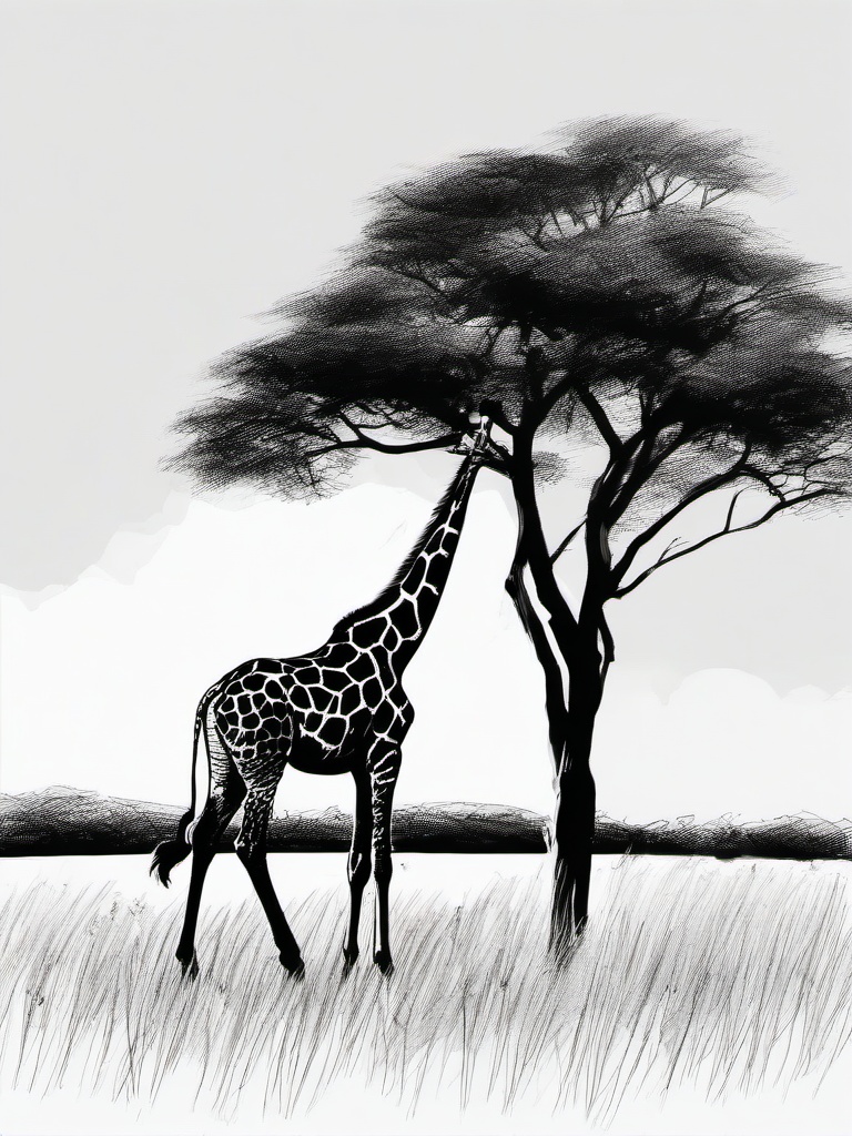 drawing of a giraffe in the grasslands  minimal rough sketch scribbles,doodles,black and white