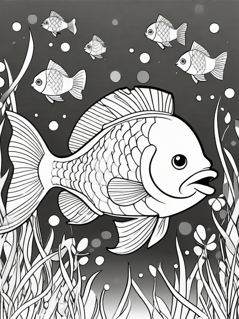 Fish Coloring Pages - Fish celebrating a birthday with friends  simple coloring pages