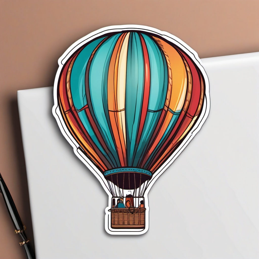 Hot Air Balloon Adventure Sticker - Adventurous hot air balloon ride, ,vector color sticker art,minimal