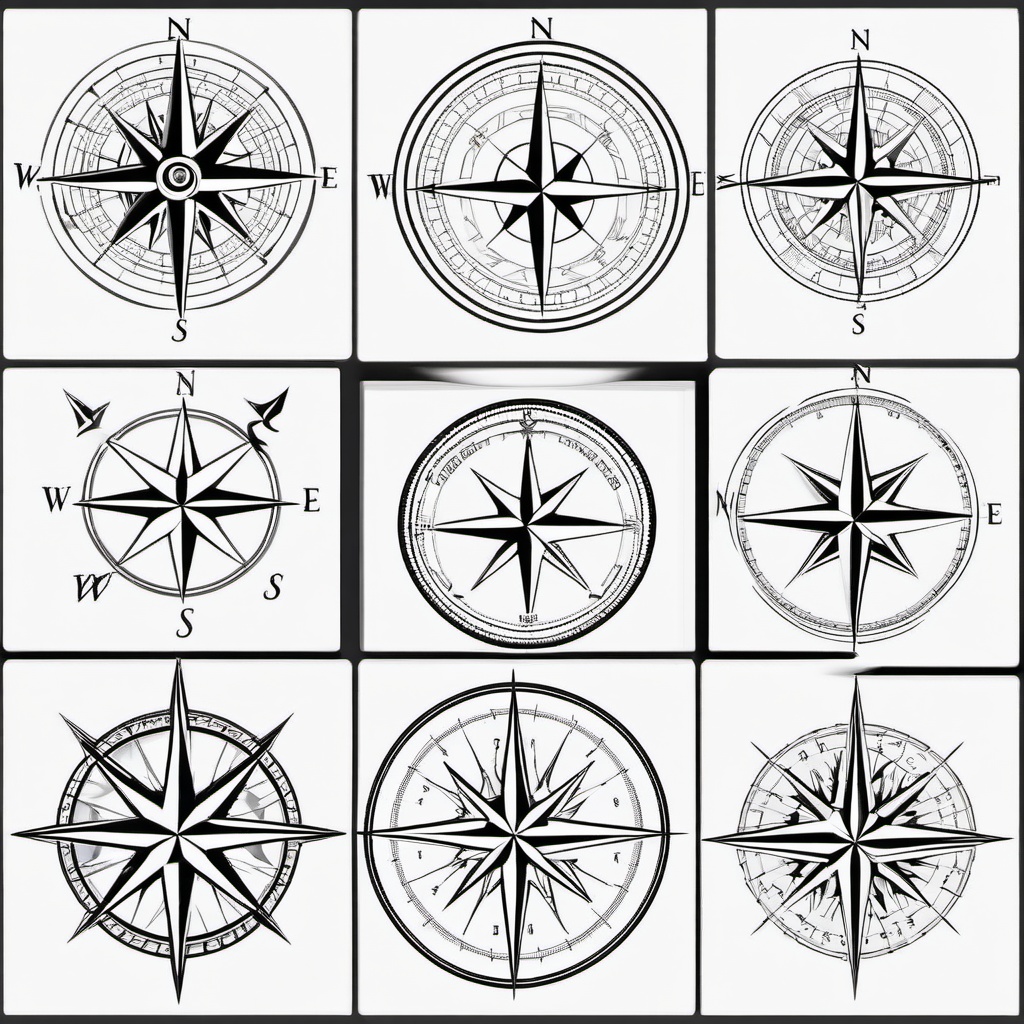 Compass Rose Tattoo Ideas - Various ideas featuring compass roses.  simple vector tattoo,minimalist,white background