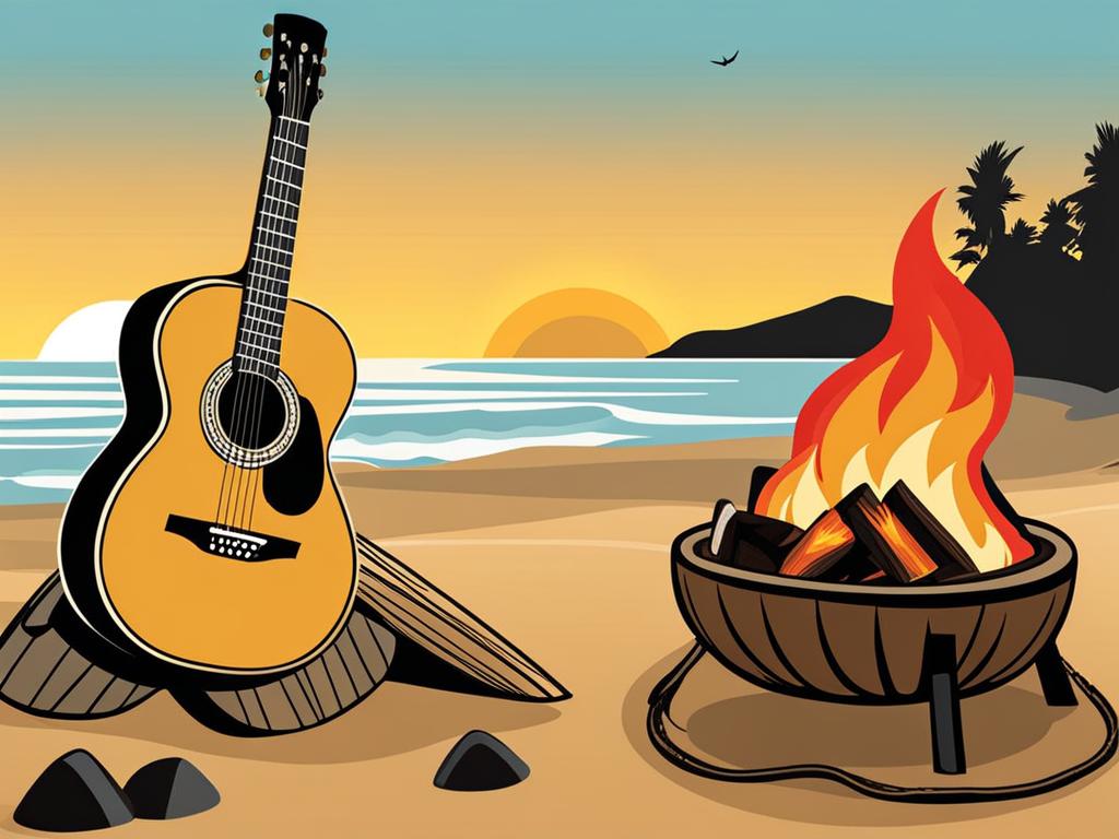 guitar clipart: strumming soulful tunes by a beach bonfire. 