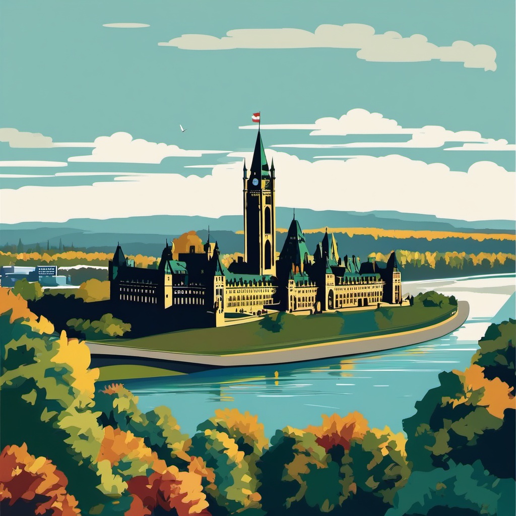 Ottawa clipart - Parliament Hill and Ottawa River, ,color clipart vector style