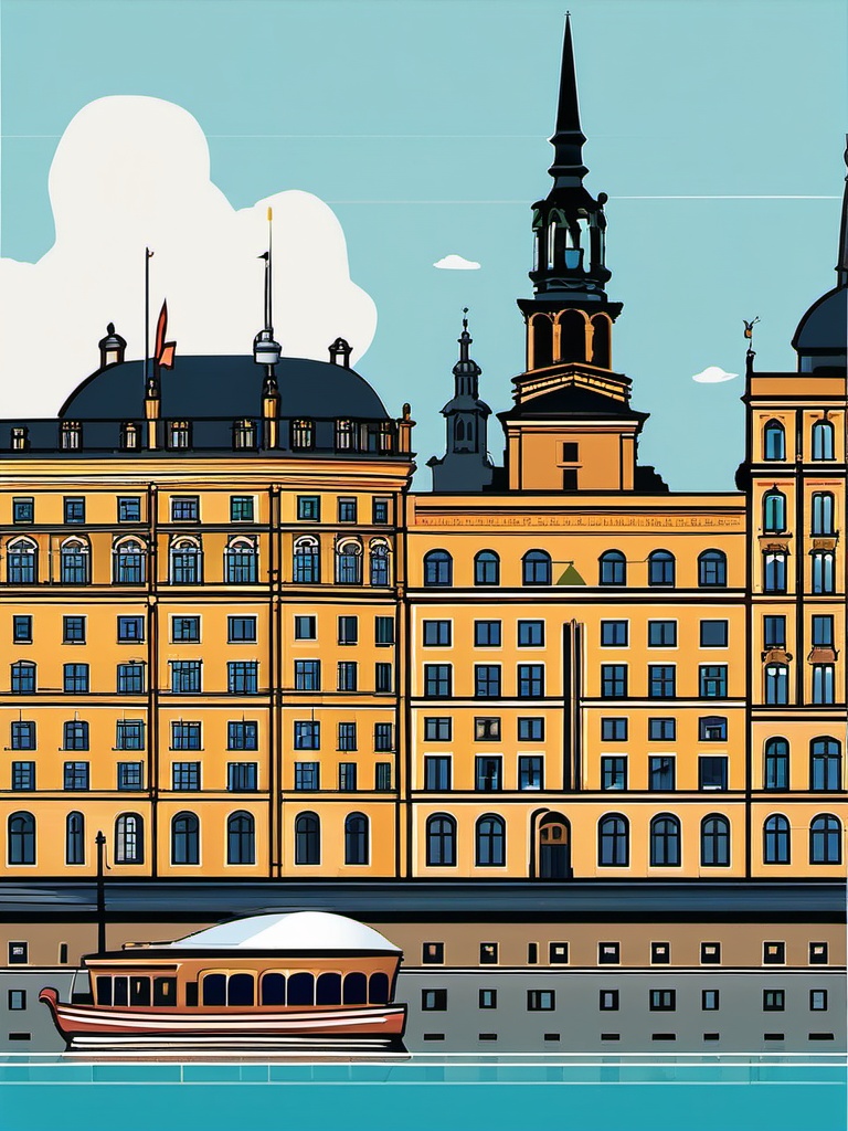 Stockholm clipart - Stockholm Palace and city islands,  color vector clipart