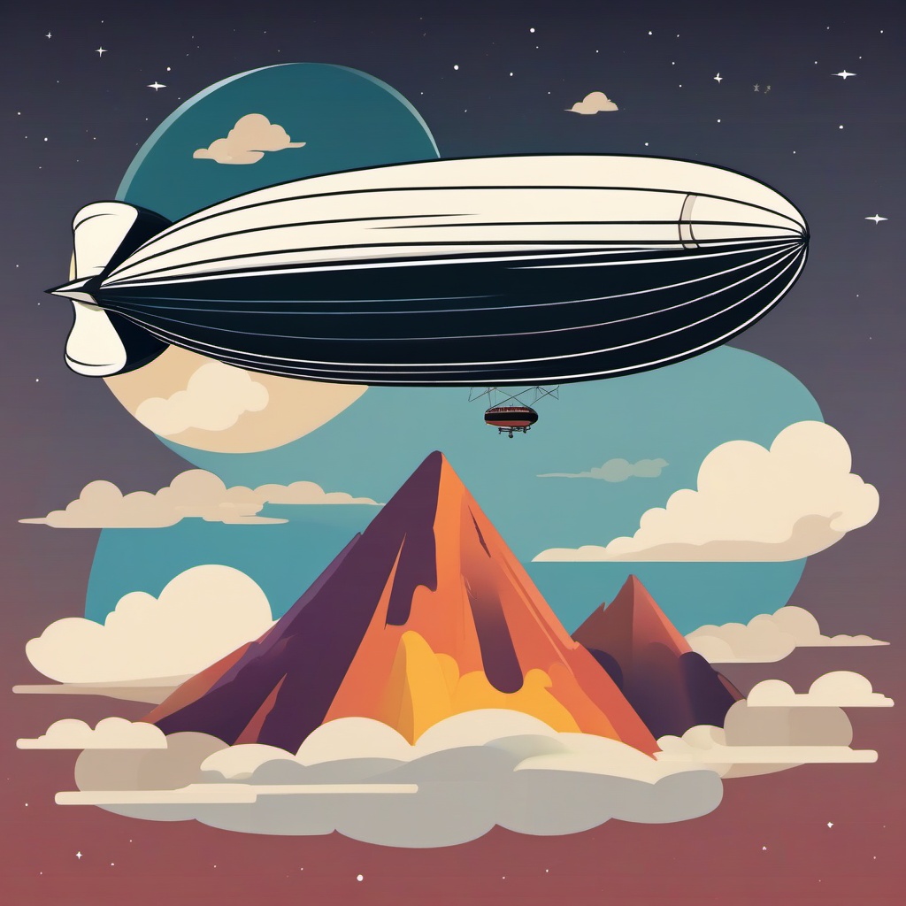 Zeppelin Clipart - A majestic zeppelin drifting through the sky.  color vector clipart, minimal style