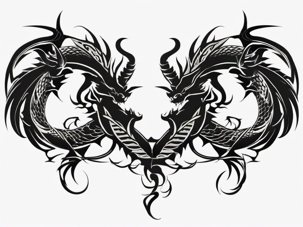 Three Dragon Tattoo - Tattoo featuring three dragons for a dynamic look.  simple color tattoo,minimalist,white background