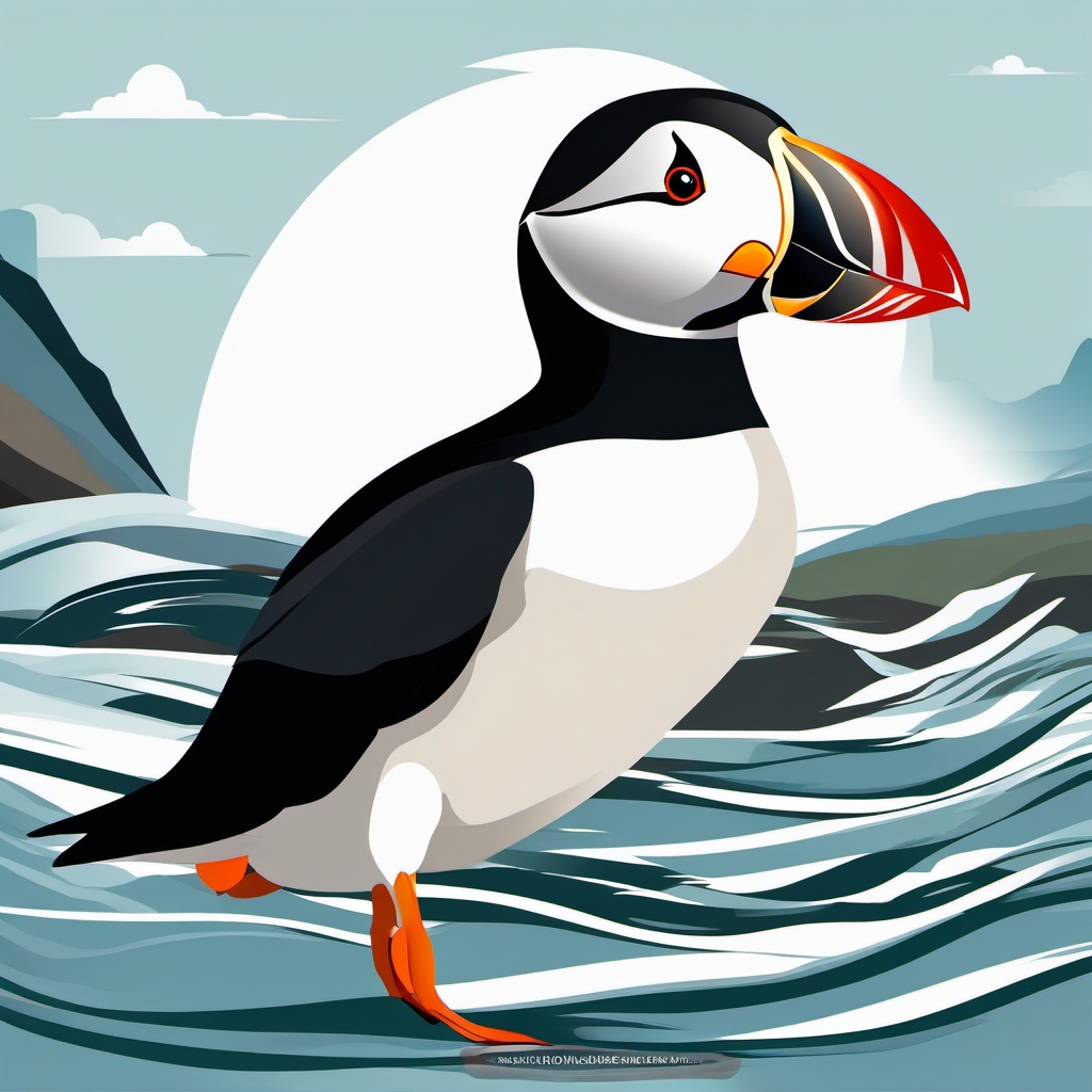 Puffin clipart - Seabird with a distinctive beak in flight, ,color clipart vector style