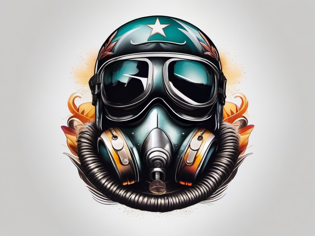 Vintage pilot's helmet and goggles, paying homage to aviation history. Colored tattoo designs, minimalist, white background.  color tattoo minimalist white background