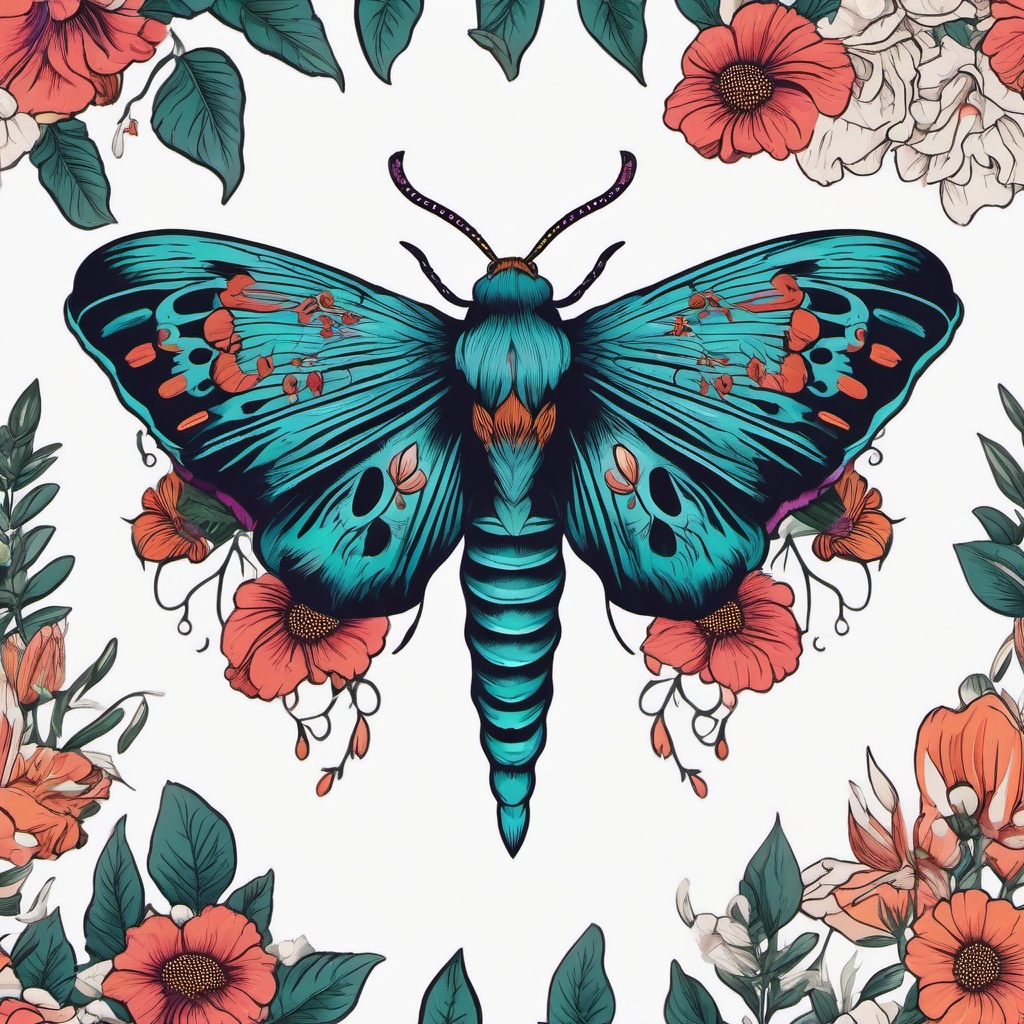 Death Moth Tattoo Color - Explore a vibrant color palette in a tattoo featuring the iconic Death moth design.  simple vector color tattoo, minimal, white background