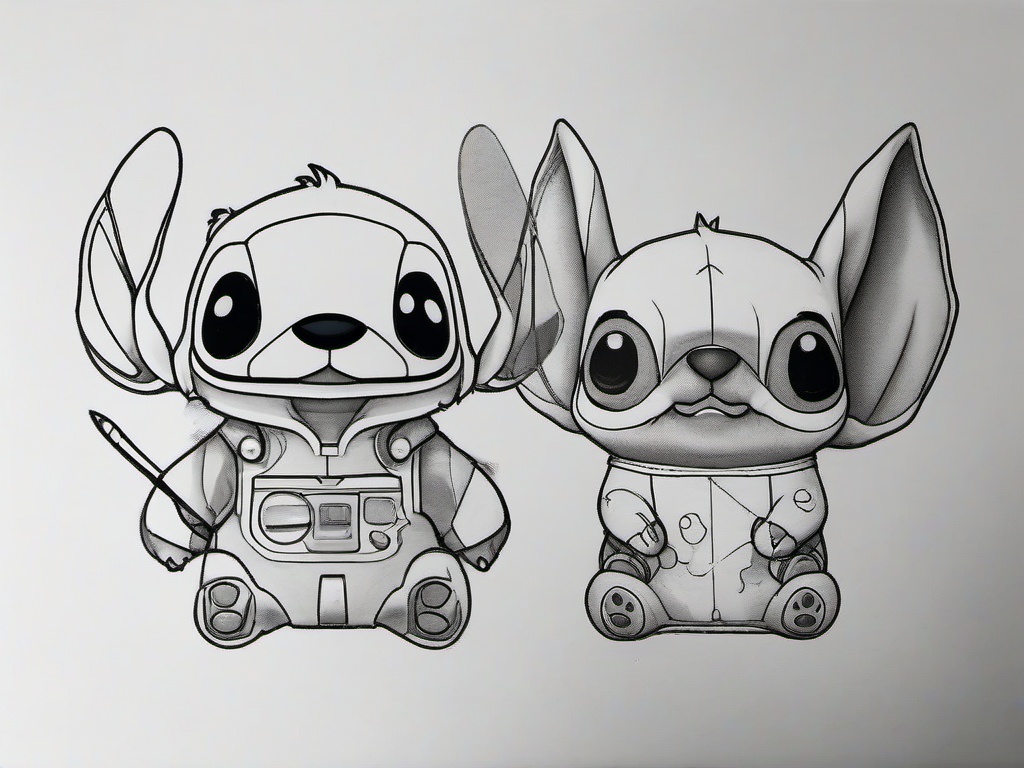 drawings of stitch  minimal rough sketch scribbles,doodles,black and white