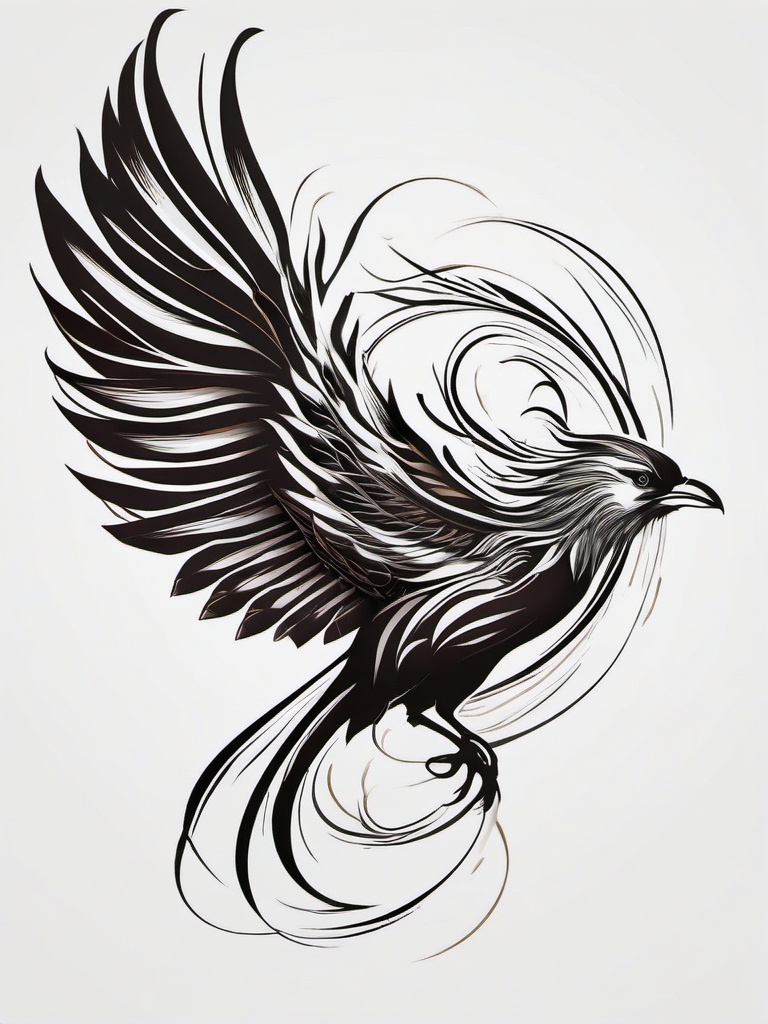 Phoenix Bird Tattoo Ideas - Majestic phoenix in flight  minimalist tattoo design, white background