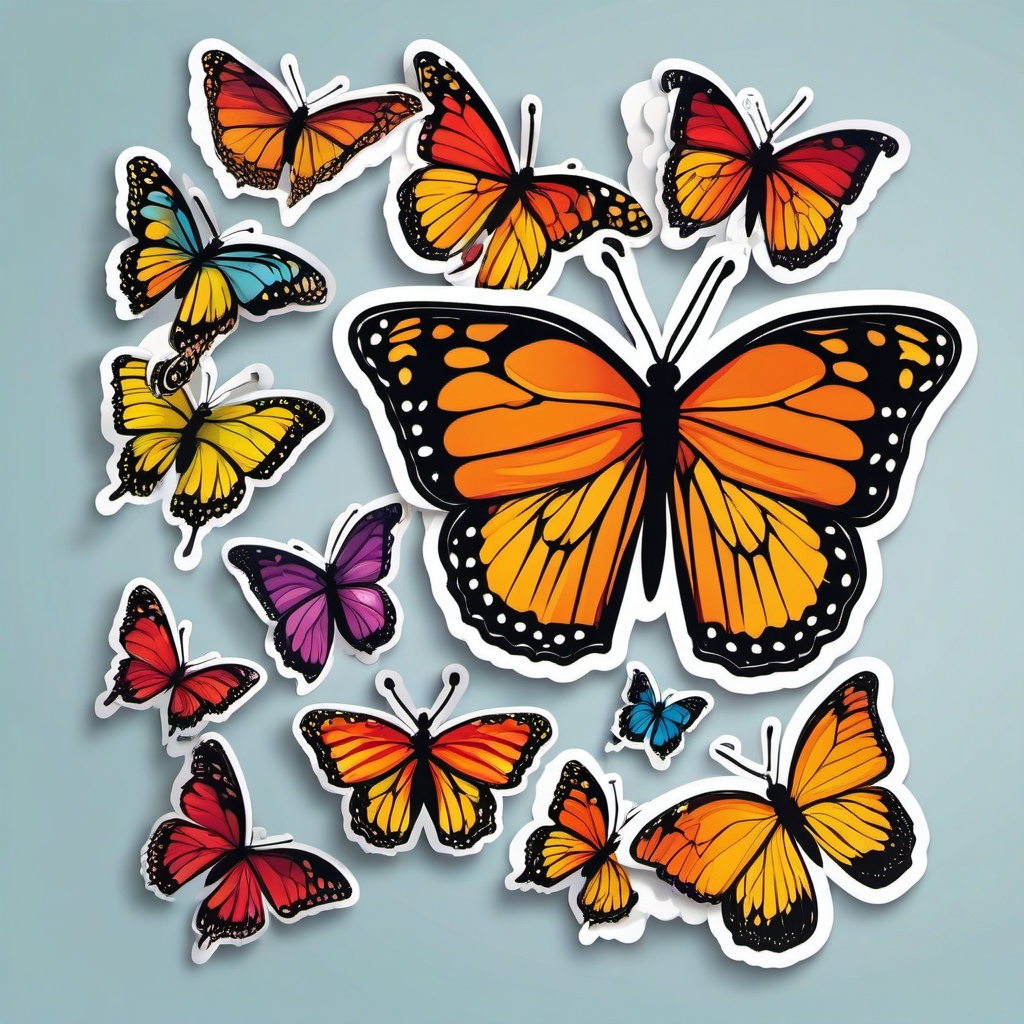 Butterfly Swarm Sticker - Group of fluttering butterflies, ,vector color sticker art,minimal