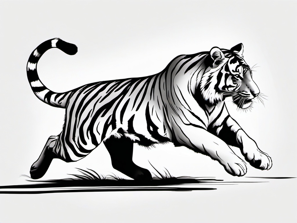 drawing of a tiger running  minimal rough sketch scribbles,doodles,black and white