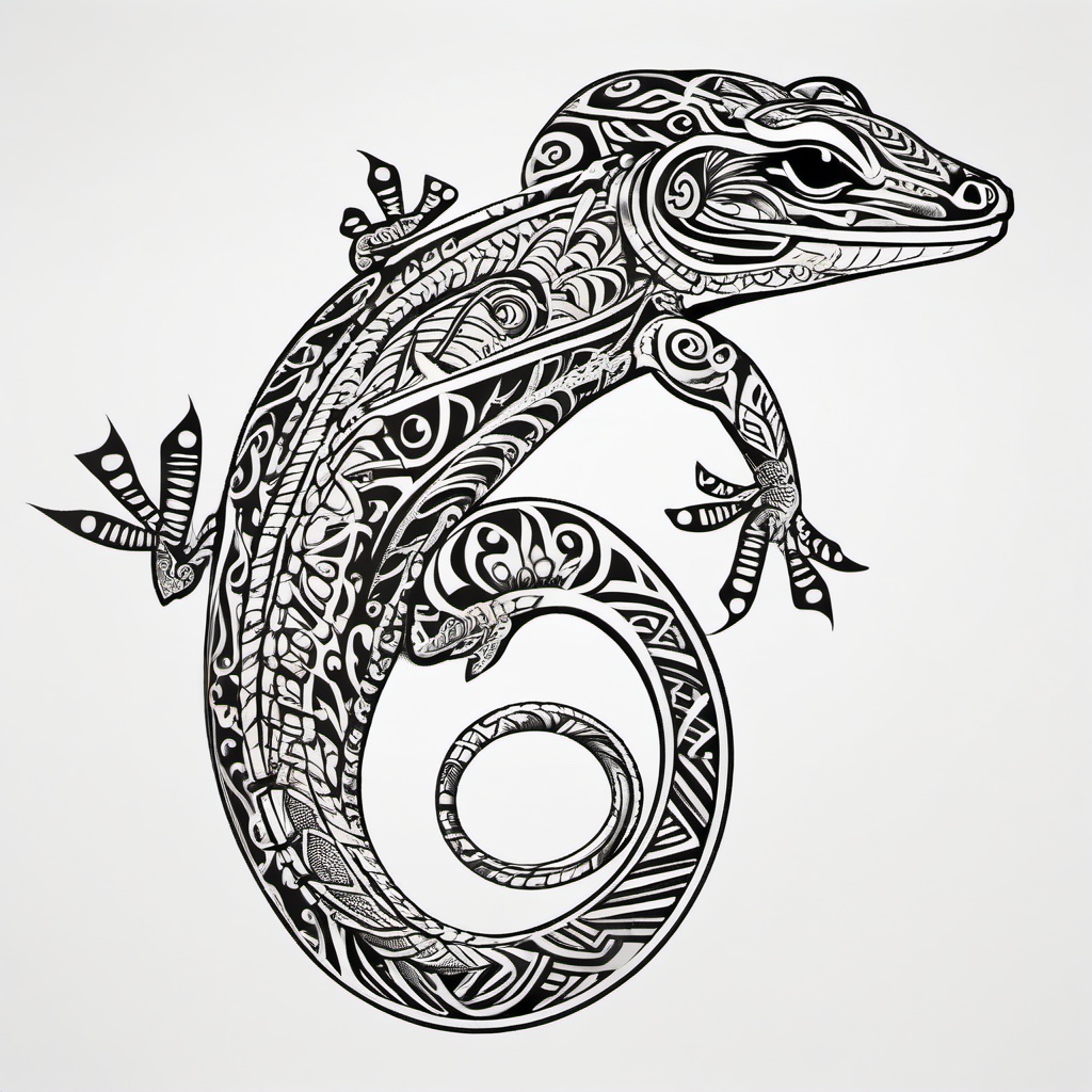 Gecko Polynesian Tattoo - A Polynesian-themed gecko tattoo with cultural significance.  simple color tattoo design,white background