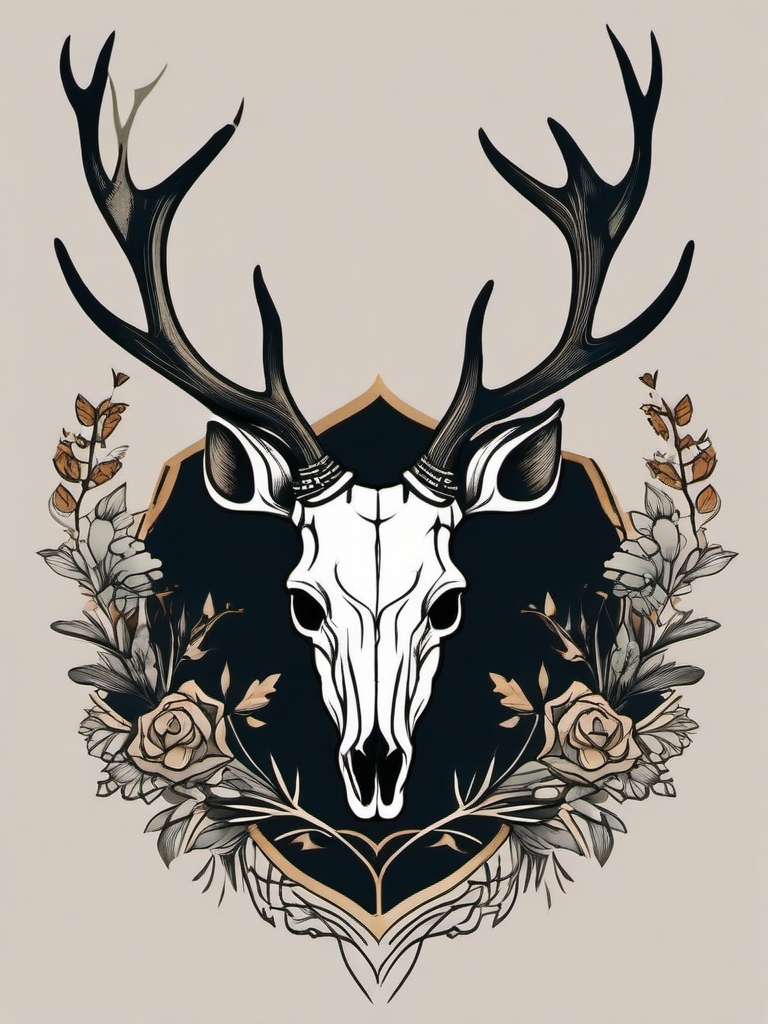 Simple antlers frame a deer skull, a clean tribute to wildlife.  simple color tattoo style