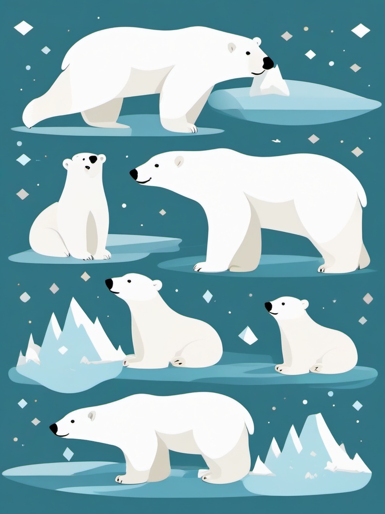 Polar Bear Family Clip Art - A polar bear family on the ice,  color vector clipart, minimal style