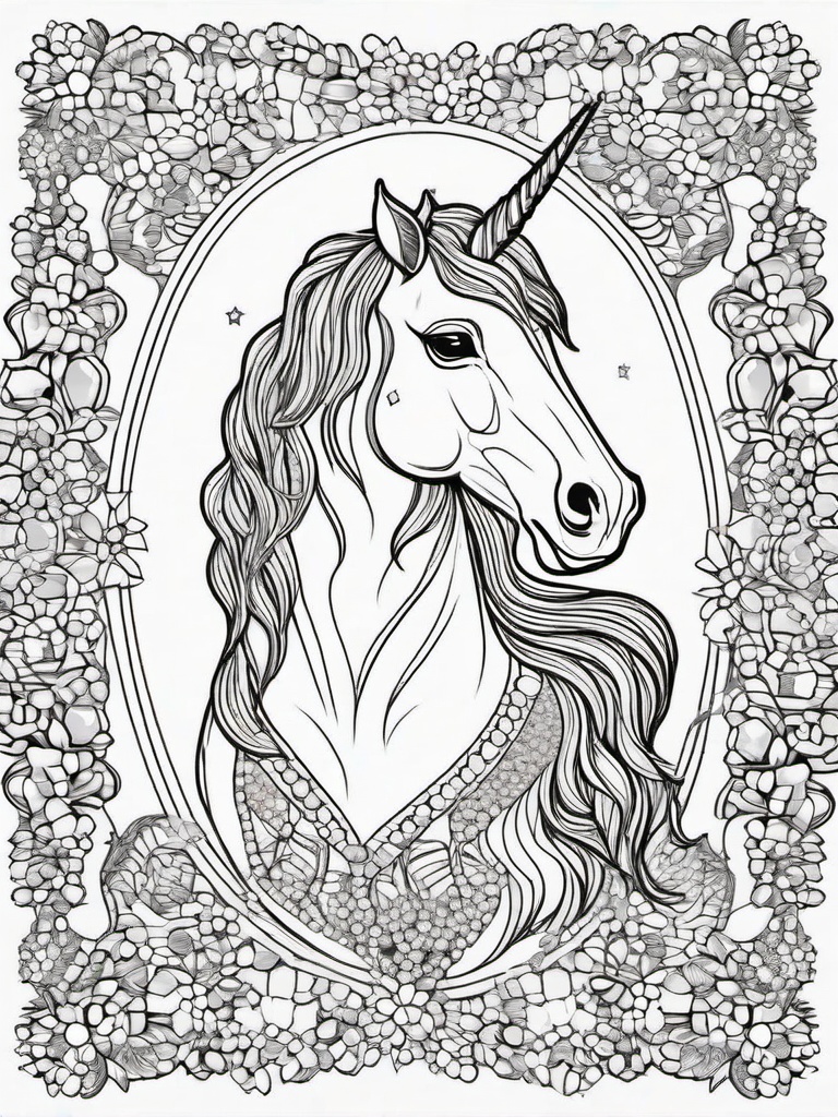 Unicorn with Gems Coloring Pages - Sparkling Unicorn Surrounded by Jewels  minimal black outline printable sheet, coloring page