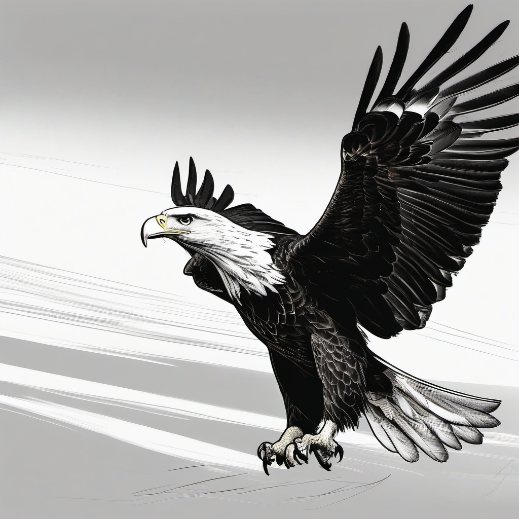 drawing of an eagle landing  minimal rough sketch scribbles,doodles,black and white