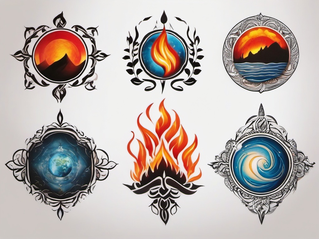 fire water air earth tattoo  simple color tattoo,white background