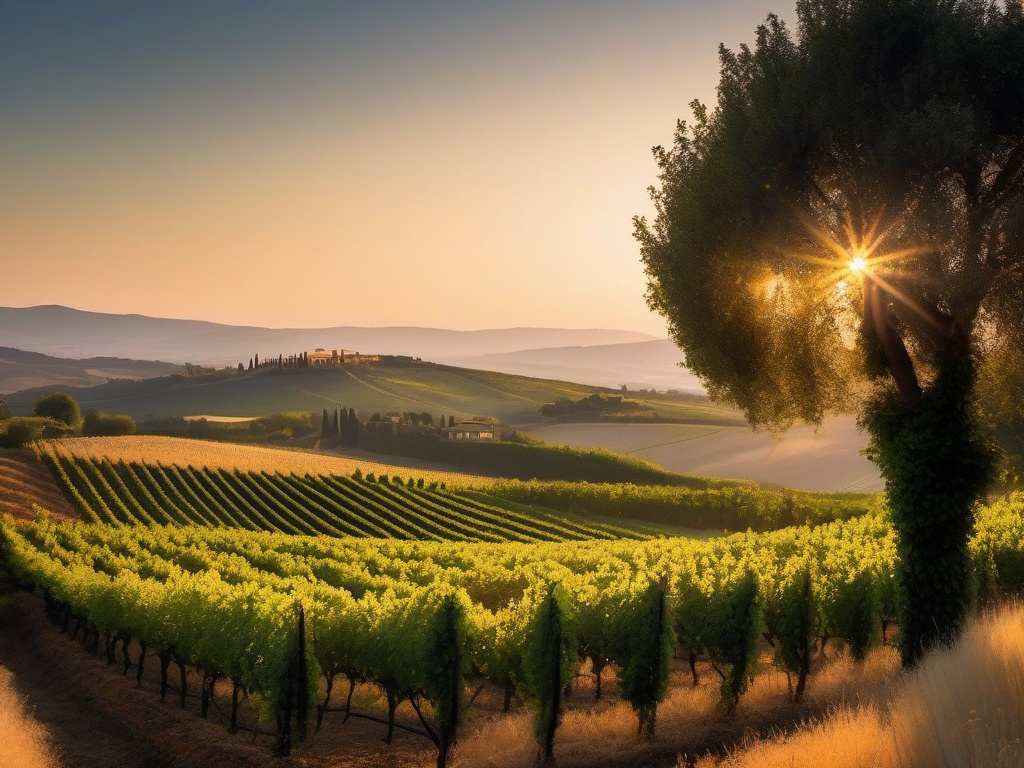 Tuscan Vineyard Landscape - Transport your garden to the beauty of a Tuscan vineyard. ultra realistic, professional photography, bokeh, natural lighting, canon lens, shot on dslr 64 megapixels sharp focus