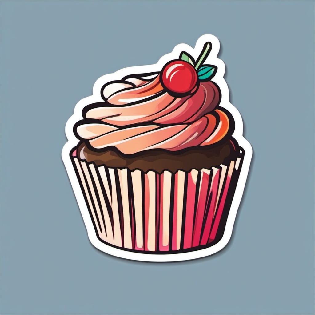 Cupcake Sticker - Yummy cupcake illustration, ,vector color sticker art,minimal