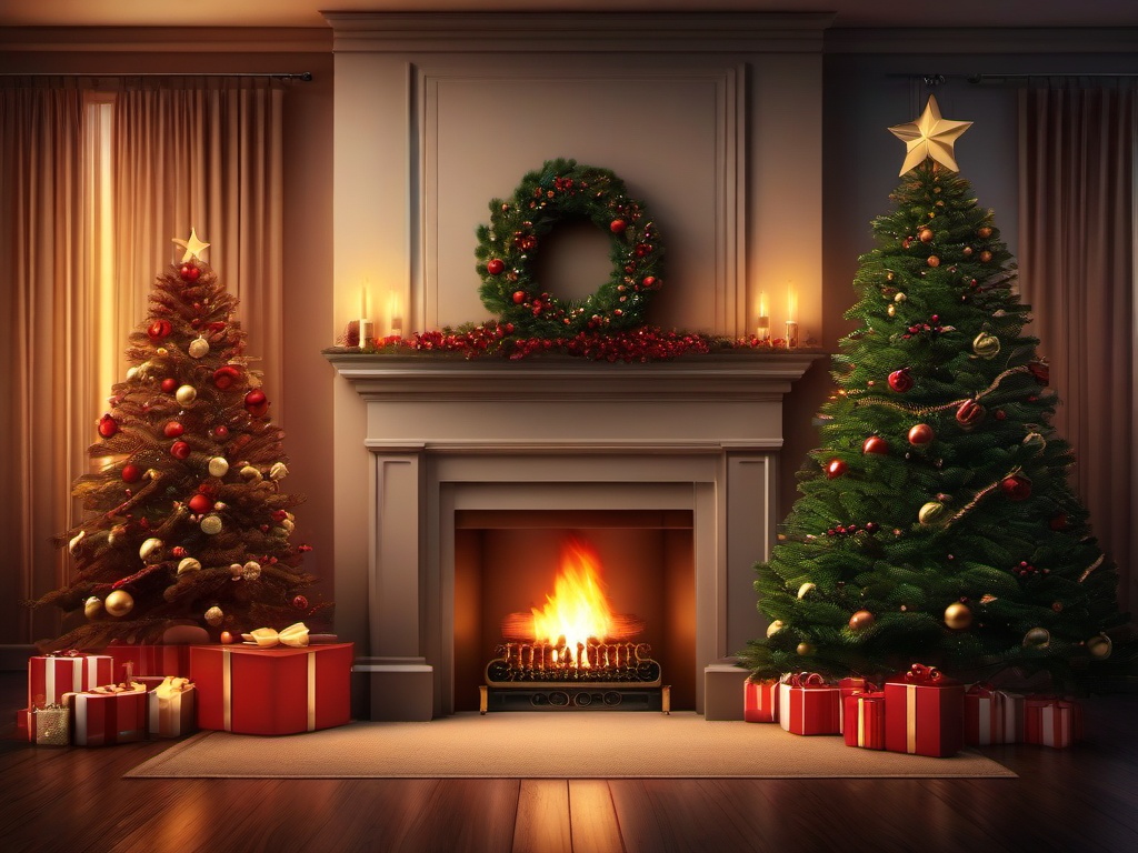 Christmas Tree And Fireplace Background  