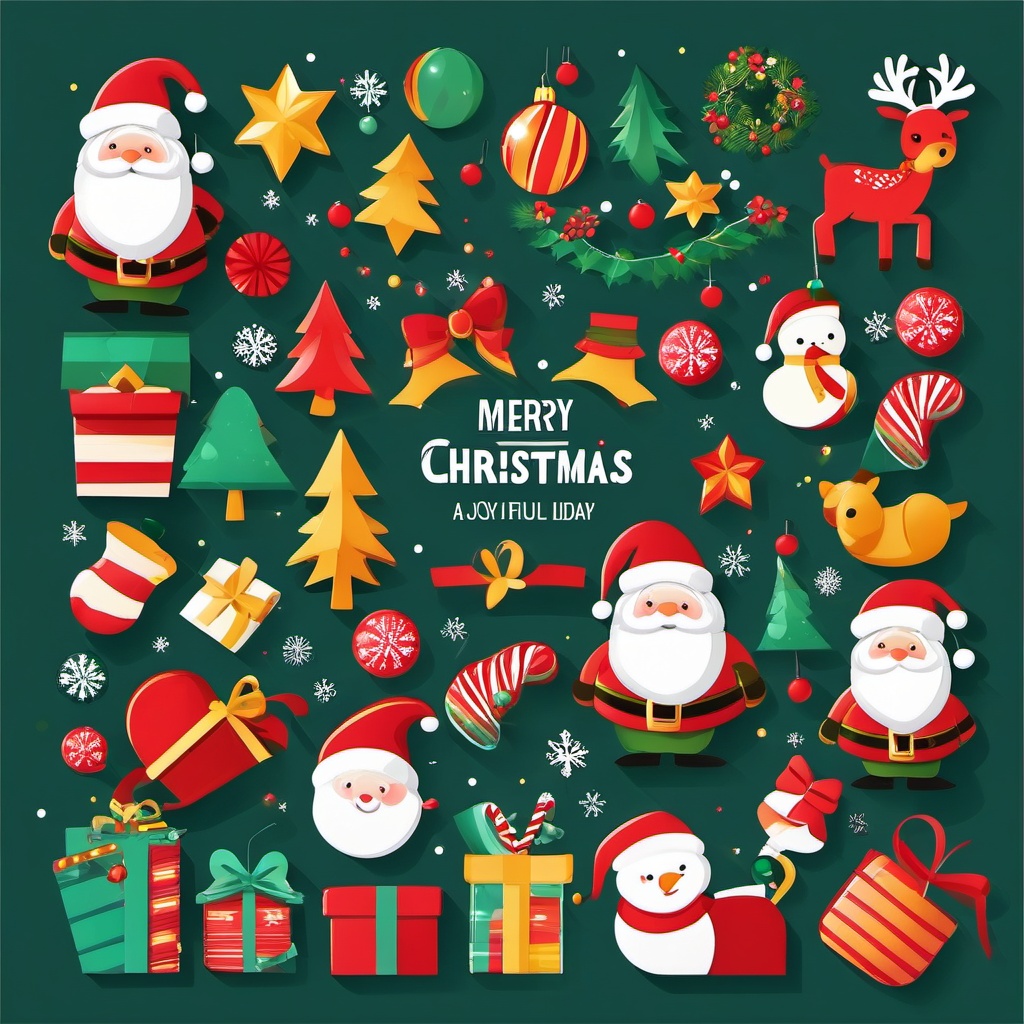 Merry Christmas Clipart,Creating a joyful holiday banner  simple, 2d flat