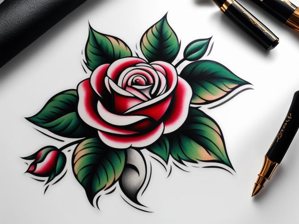 Tattoo traditional rose, Classic and timeless rose tattoos created in traditional tattoo style. , color tattoo design, clean white background