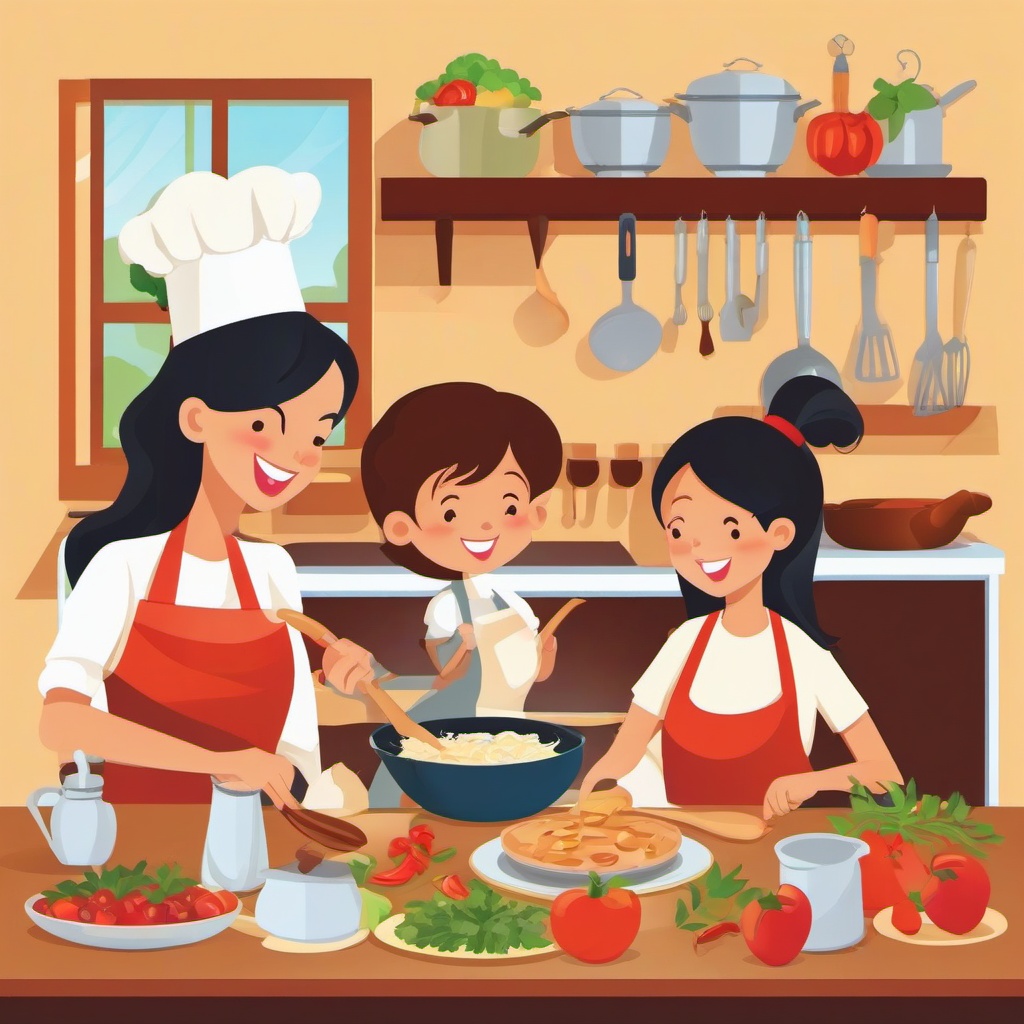 Cooking clipart - family cooking together  vector clipart