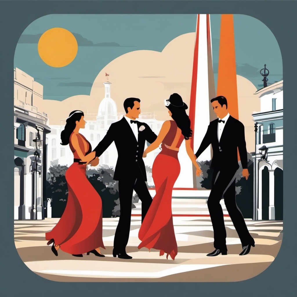 Buenos Aires clipart - Obelisco and Tango dancers in Argentina,  color vector clipart