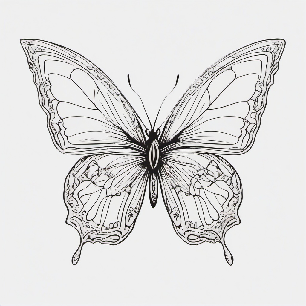 butterfly tattoo outline drawing  simple color tattoo, minimal, white background