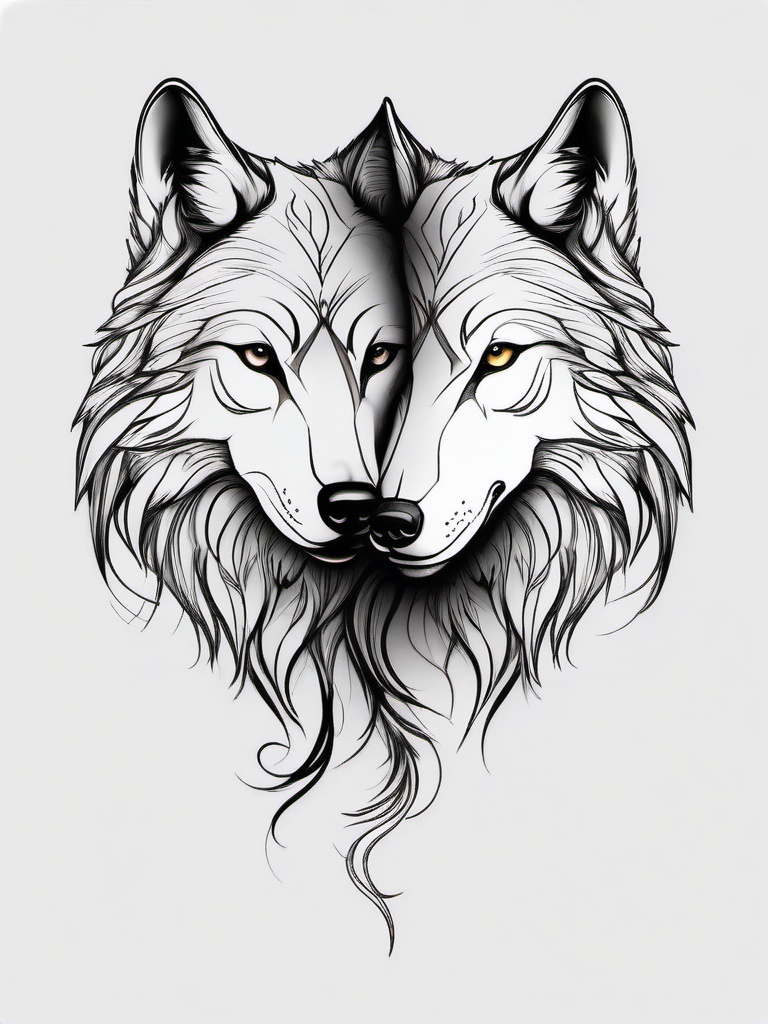 Wolf Couple Tattoos,tattoos celebrating the bond between a pair of wolves, representation of love and partnership in the wild. , tattoo design, white clean background