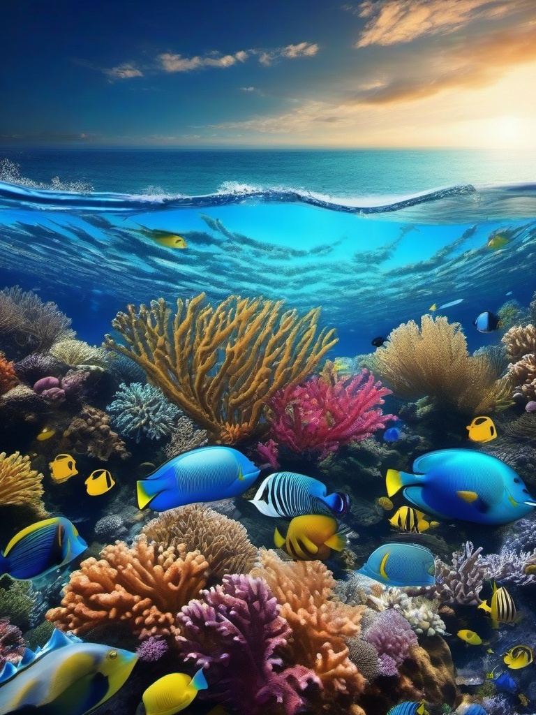 Blue Ocean Wallpapers Endless Beauty of the Deep Blue Sea and Ocean Life wallpaper splash art, vibrant colors, intricate patterns