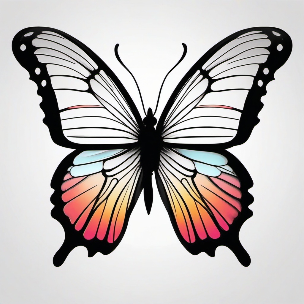 line art butterfly tattoo  simple color tattoo, minimal, white background