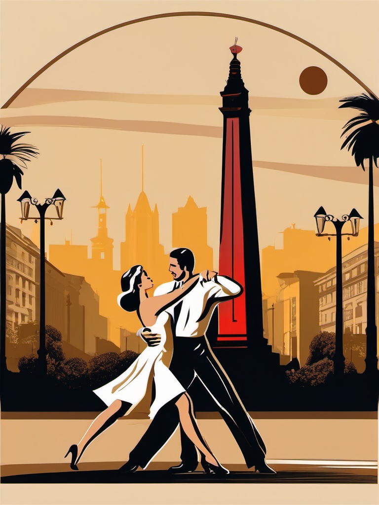 Buenos Aires clipart - Obelisco and Tango dancers in Argentina,  color clipart, vector art