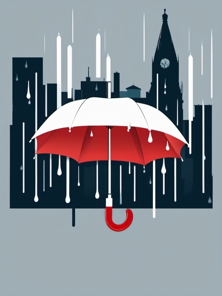 Umbrella in Rain Sticker - Umbrella open in the rain, ,vector color sticker art,minimal