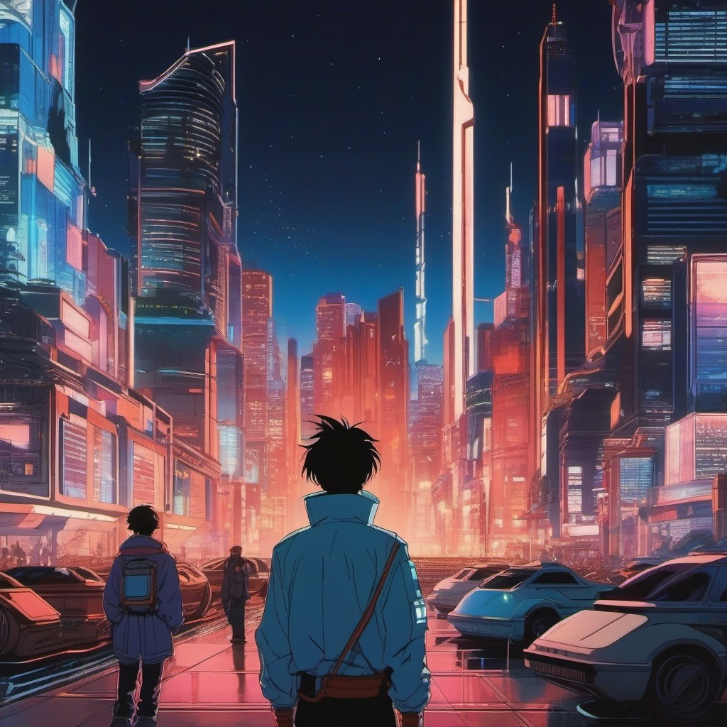 1990 Retro Anime Boy - Lost in a futuristic city, discovers forgotten past.  1990s anime style