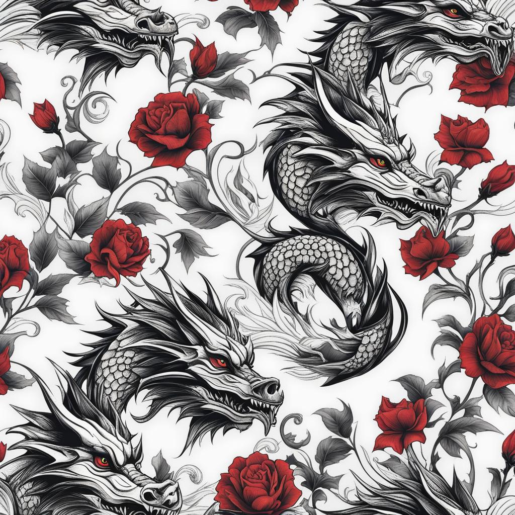 GOT dragon tattoo, Tattoos inspired by the dragons seen in the TV series Game of Thrones.  color, tattoo style pattern, clean white background