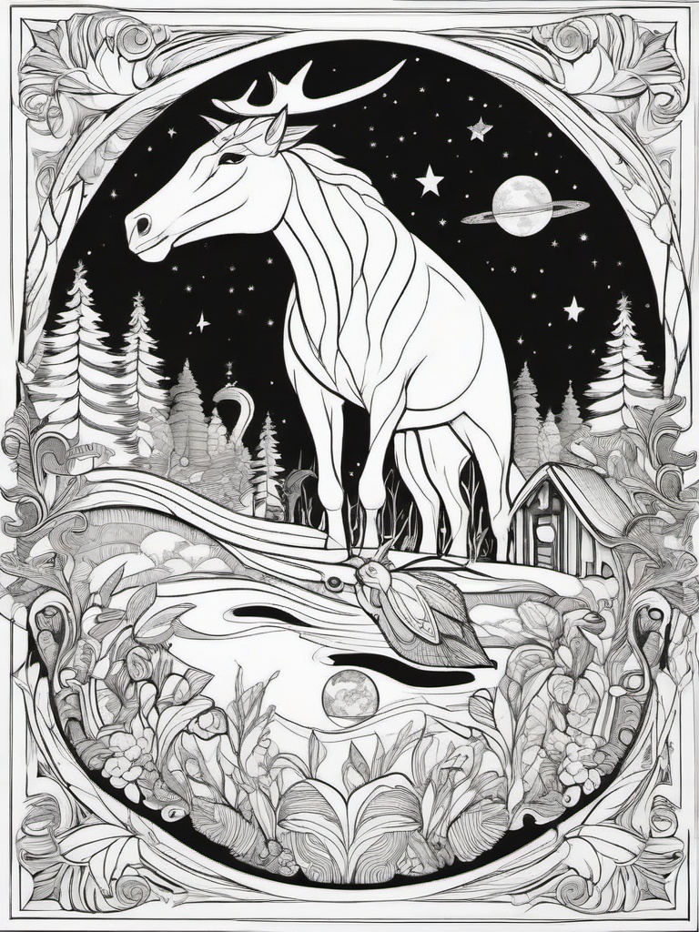 Earth Coloring Pages - Earth in a fantastical world with magical creatures  simple coloring pages